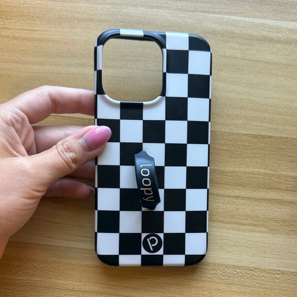 iPhone 13 Pro Black & White Checkered Loopy Case